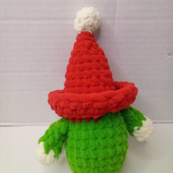Crochet Gnome Elf Christmas Red Green 8" Handmade - Picture 10 of 14